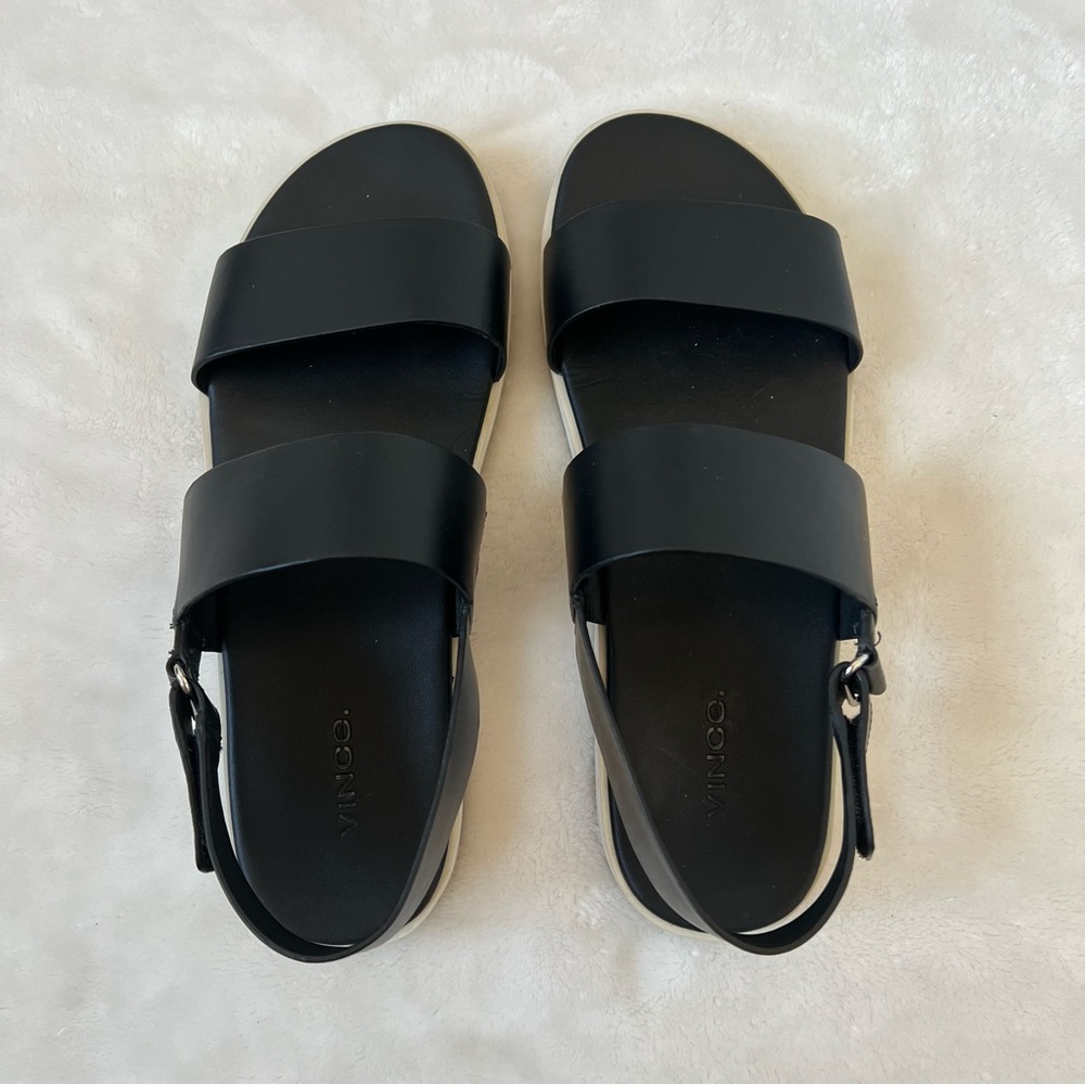 VINCE black strappy platform sandal 38.5 white sole neutral staple comfortable - Picture 2 of 6